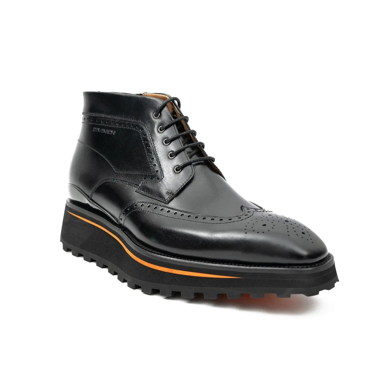 Black Wingtip Cow Leather Ankle Boots