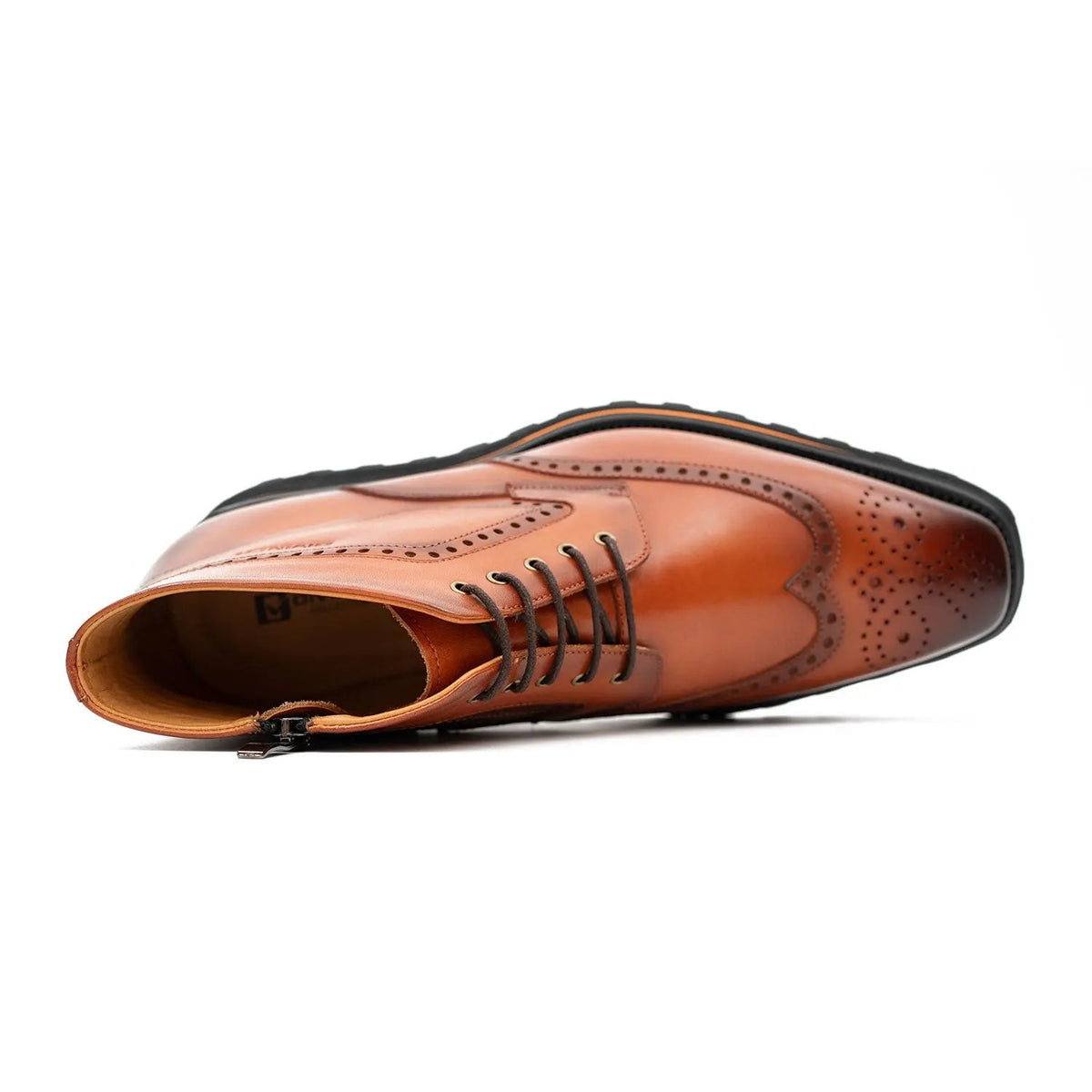 Orange-Brown Wingtip Cow Leather Ankle Boots