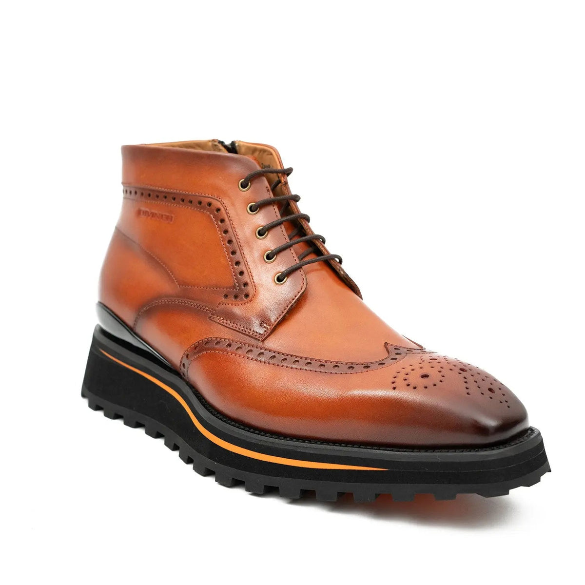 Orange-Brown Wingtip Cow Leather Ankle Boots
