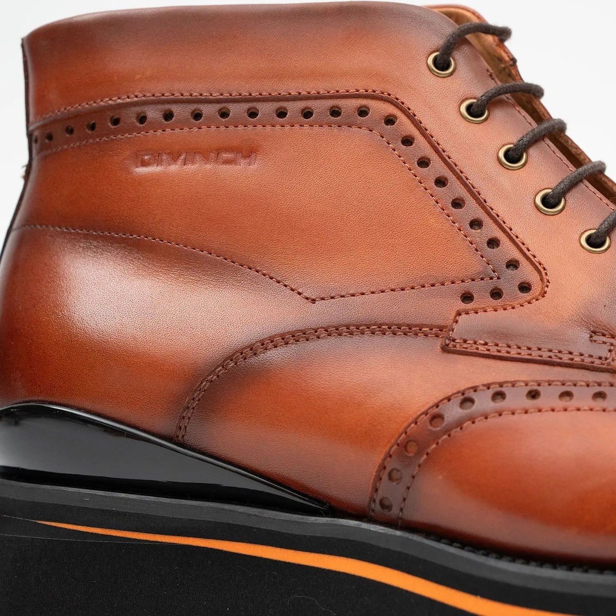 Orange-Brown Wingtip Cow Leather Ankle Boots