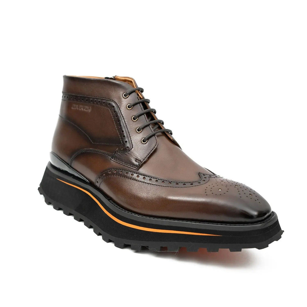 Brown Wingtip Calf Leather Ankle Boots