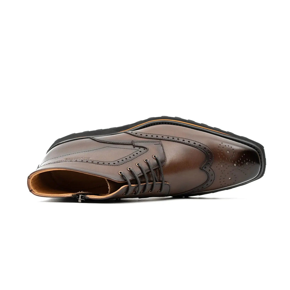 Brown Wingtip Calf Leather Ankle Boots