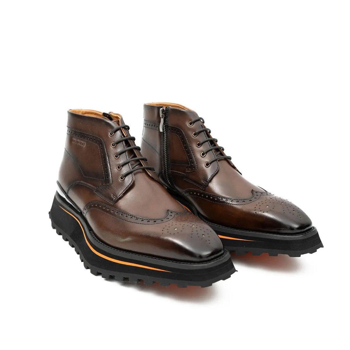 Brown Wingtip Calf Leather Ankle Boots