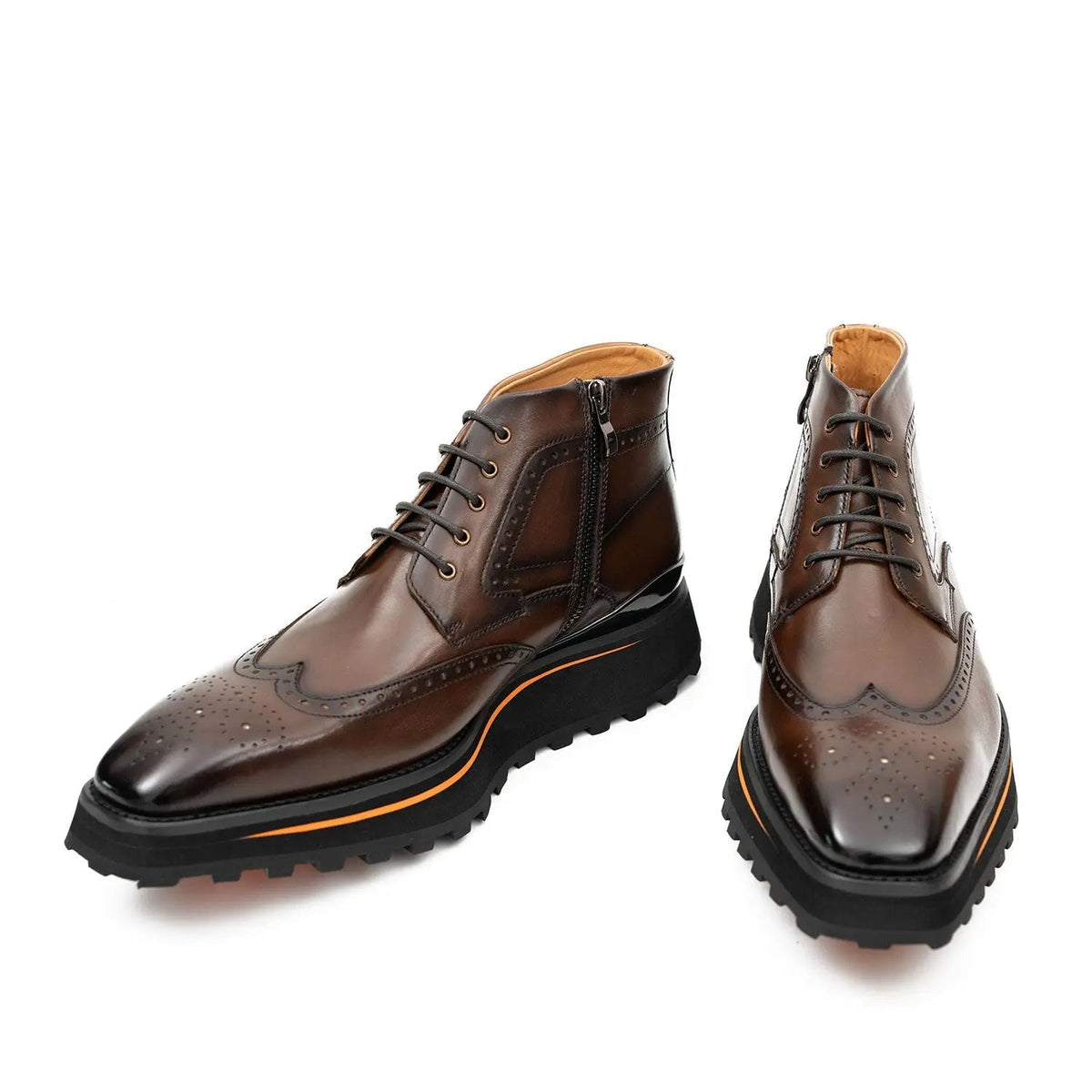 Brown Wingtip Calf Leather Ankle Boots