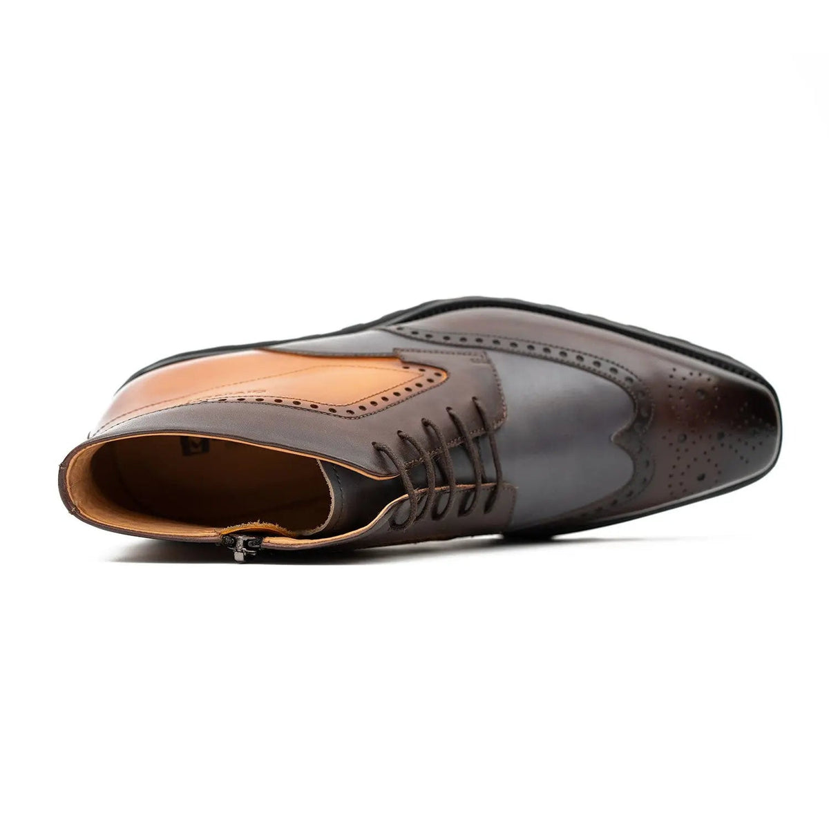 Brown Wingtip Cow Leather Ankle Boots
