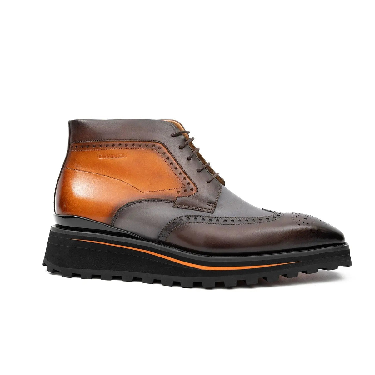 Brown Wingtip Cow Leather Ankle Boots