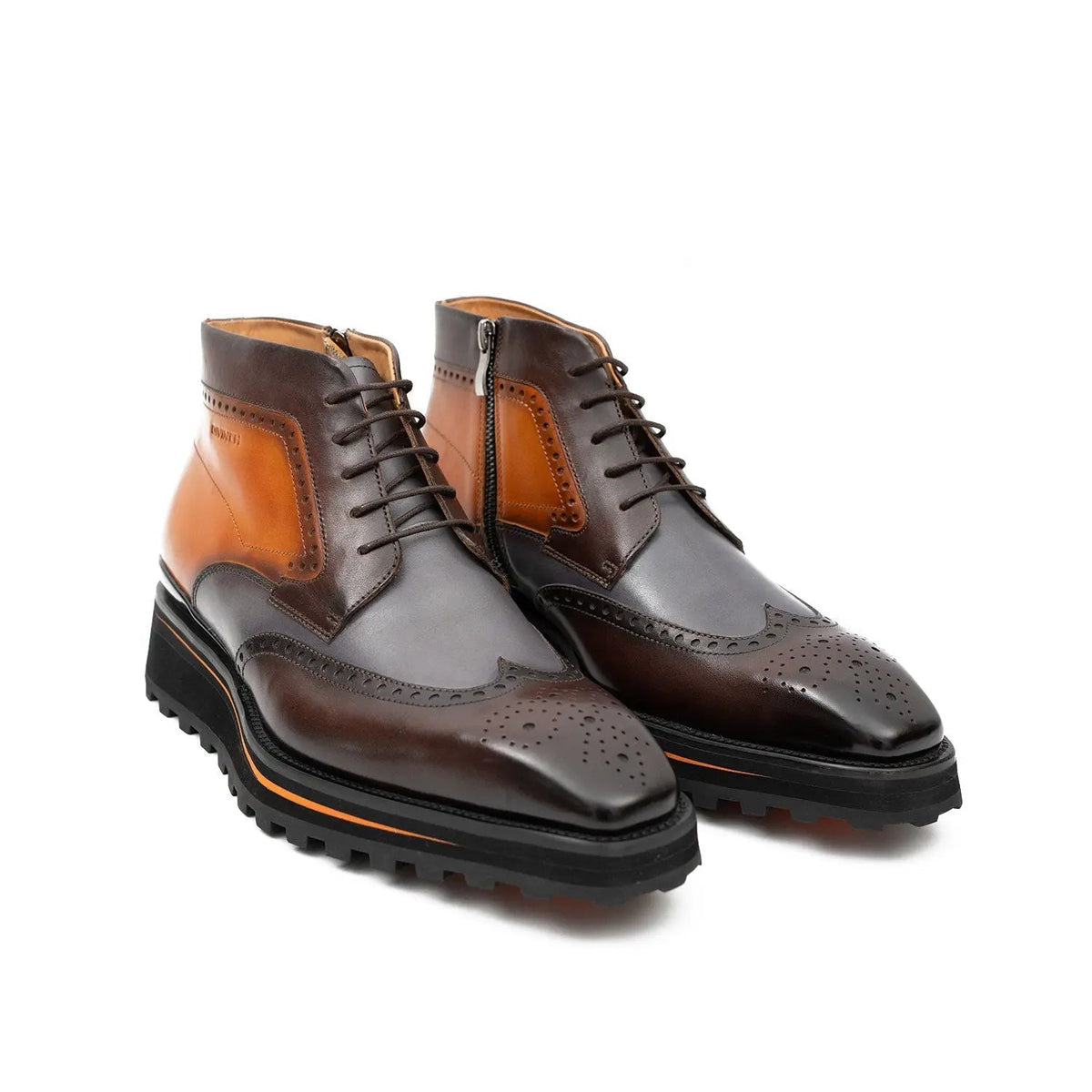 Brown Wingtip Cow Leather Ankle Boots