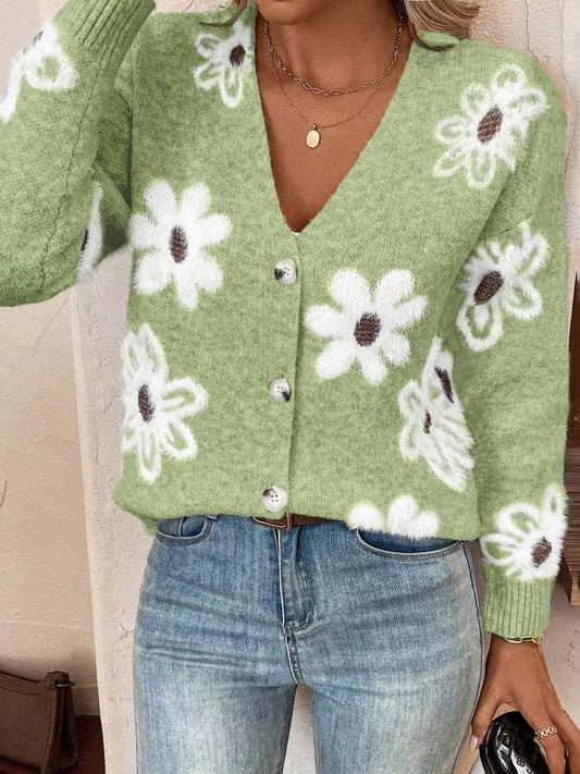Cárdigan de punto con botones y estampado floral