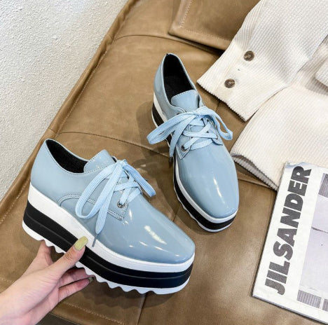 Women's Lace-Up Square-Toe Patent Platform Wedges