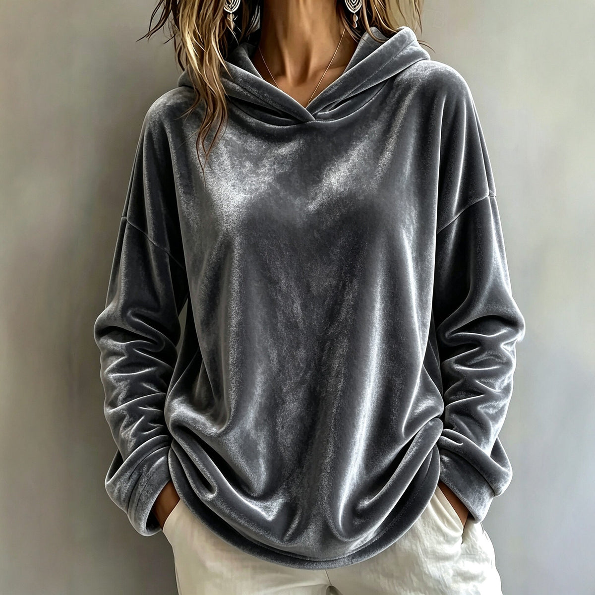 Velvet Solid-color Hooded Casual Sweatshirt
