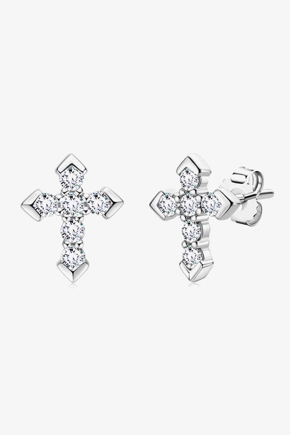 Pendientes de cruz de moissanita con elegancia - Diseño minimalista en plata chapada en platino Vea la tabla de tallas en "más detalles"
