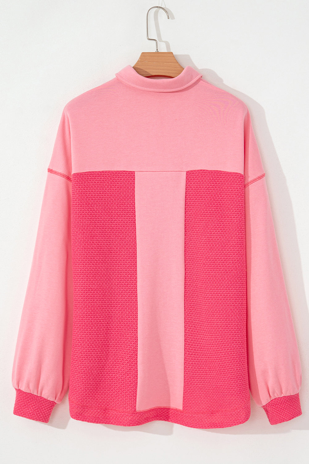 Chaqueta suelta abotonada de punto waffle de contraste bicolor rosa melocotón
