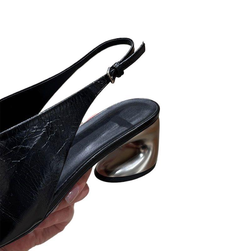 Baotou Sandals in Black Synthetic Leather