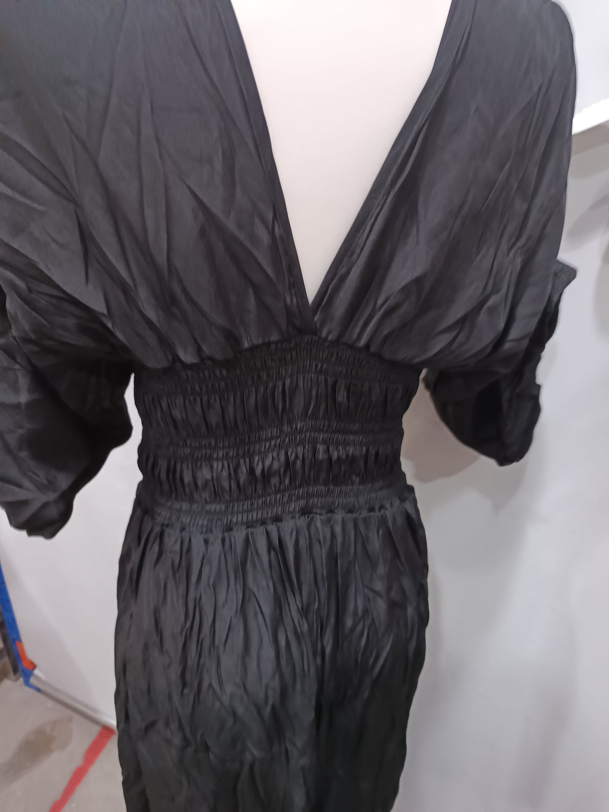 Fashion Bat-sleeved V-neck Slit Dress Summer Short Sleeve Elastic Waist Long Dresses Womens Clothing