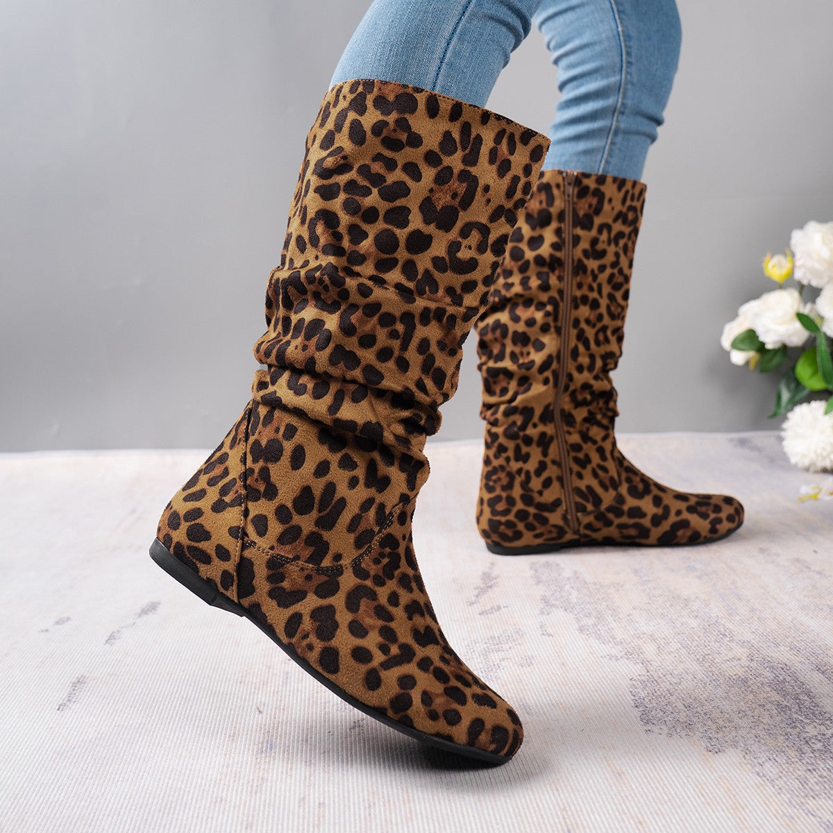 Women's Warm Round-Toe Side Zipper Middle Boots