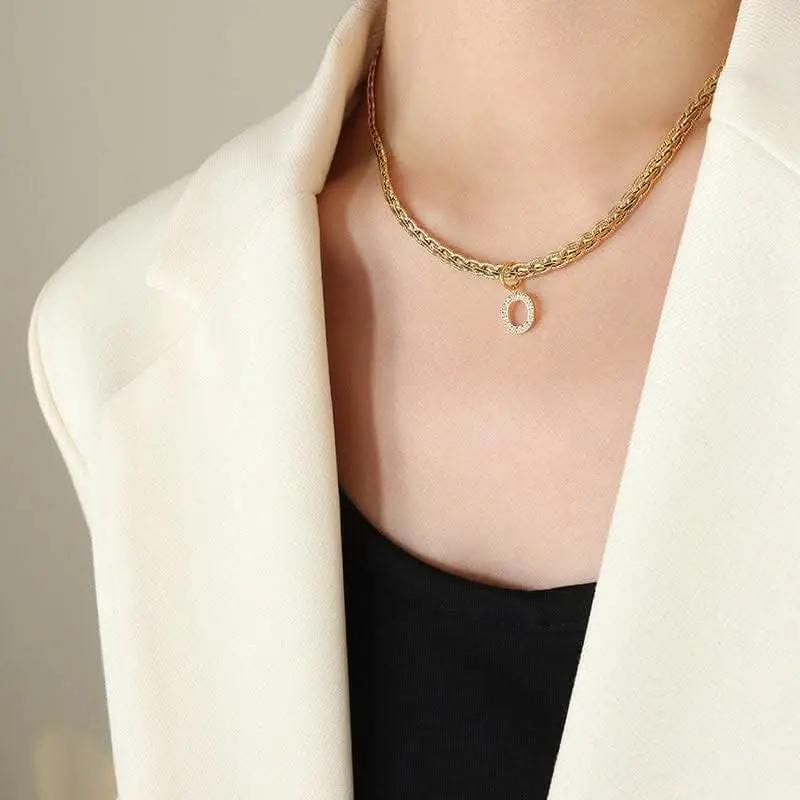 T-Shirts Trendsi Necklaces - Brass zircon letter pendant necklace