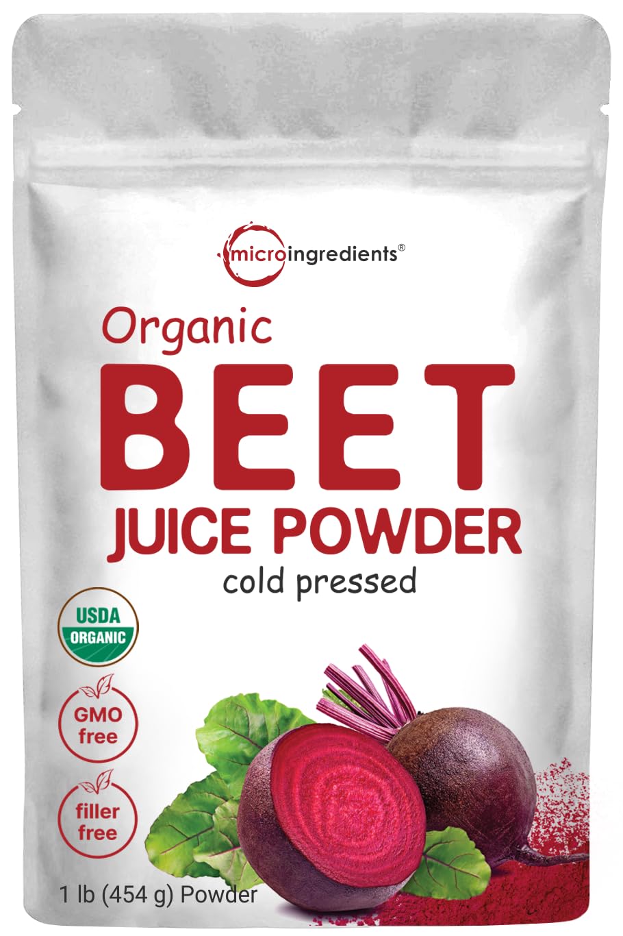 Micro Ingredients Organic Beet Root Powder 1 Pound Cold Pressed and Water Soluble Beet Juice Pre-Workout Concentrated Powder Energy & Immune System Support Non-GMO