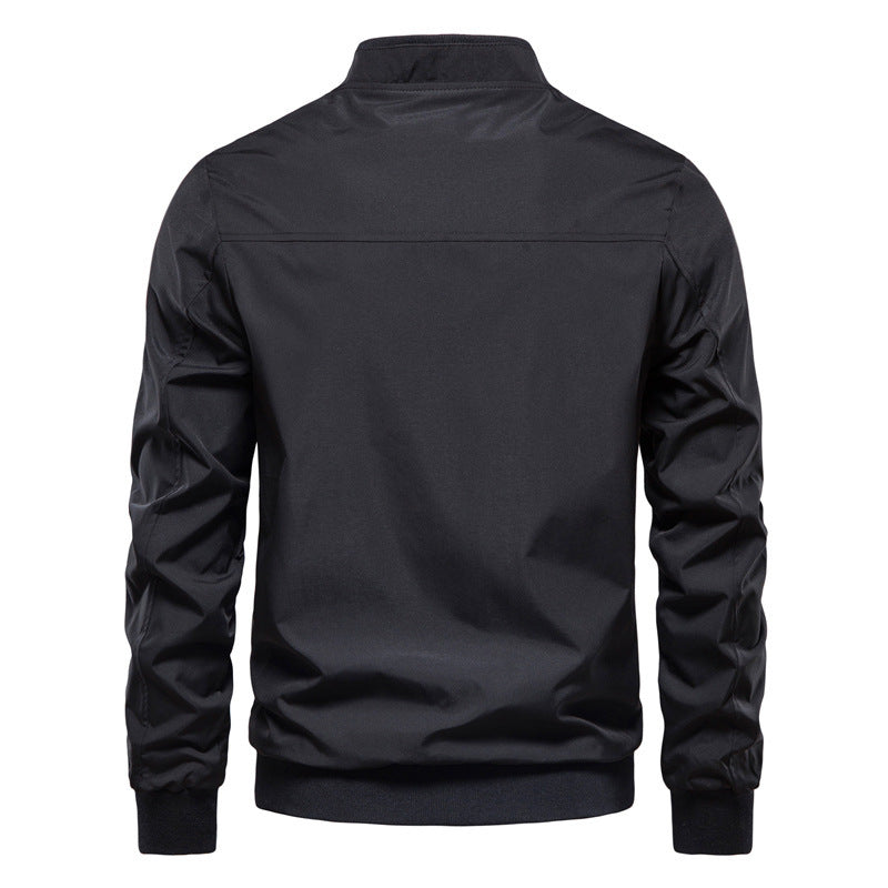 Chaqueta de hombre con cremallera y bolsillos, cuello alto, manga larga, ropa de abrigo informal