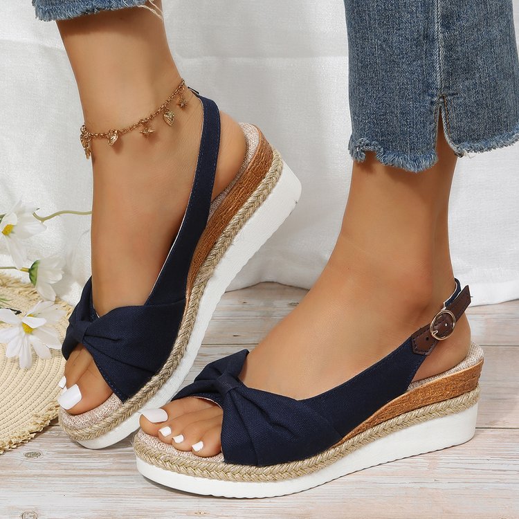 Plus-Size Jute-Strap Bow Sandals
