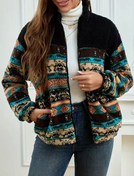 Cárdigan de felpa de doble cara con cremallera para mujer – Chaqueta de invierno con cuello alto