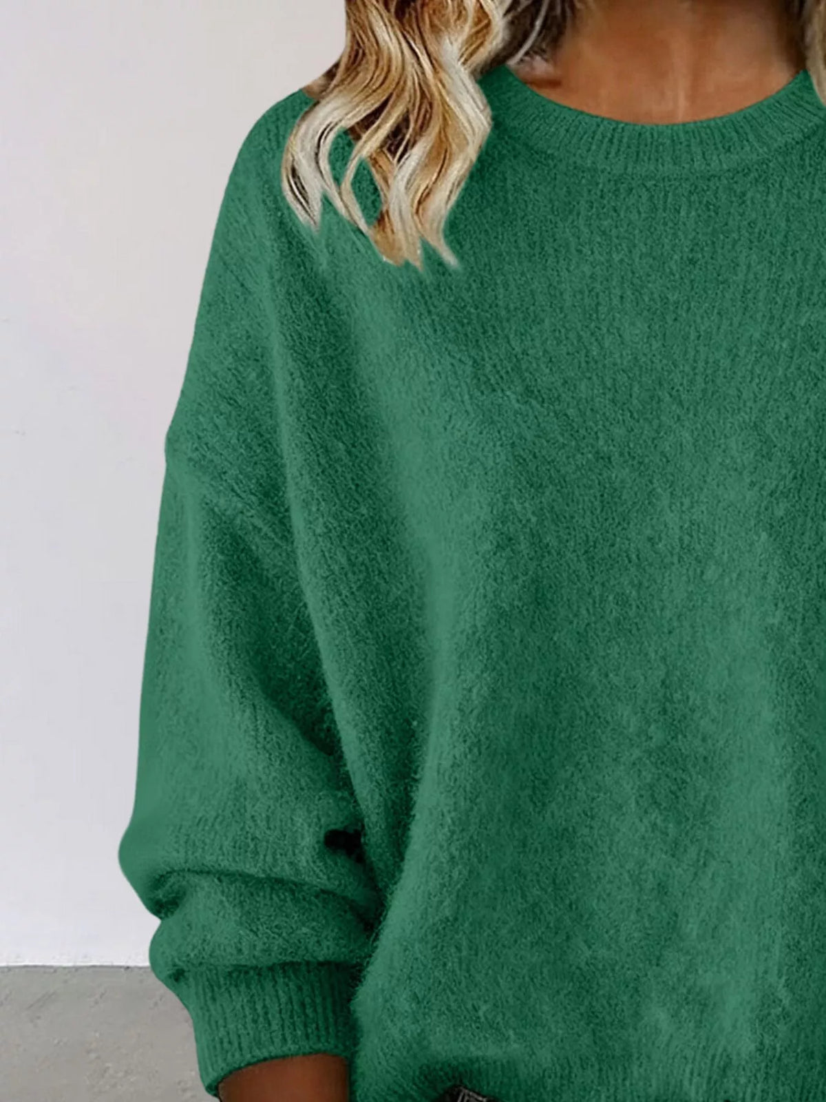 Full Size Round Neck Dropped Shoulder Sweater Plus Size