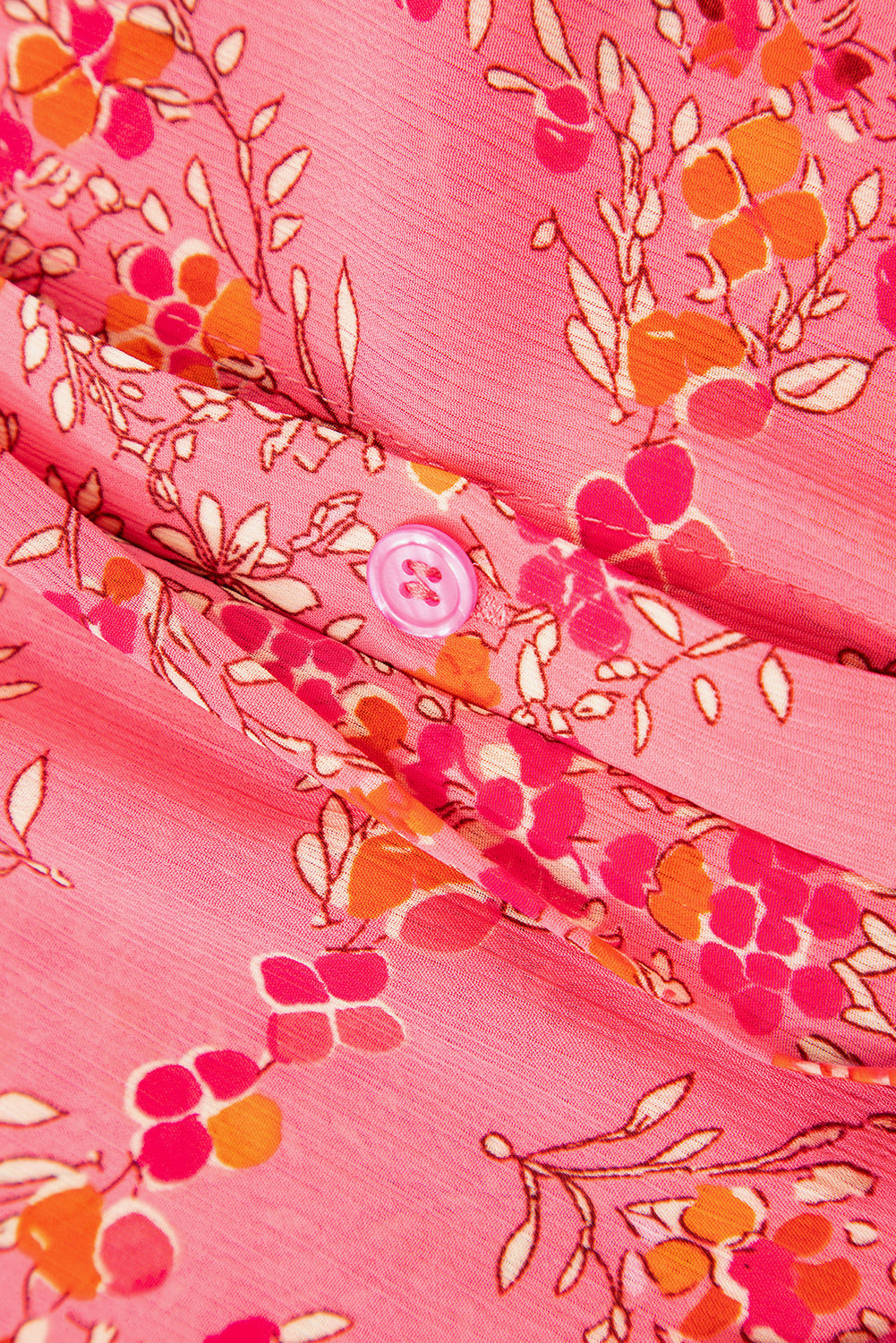 Camisa suelta de manga corta ancha con estampado floral rosa roja