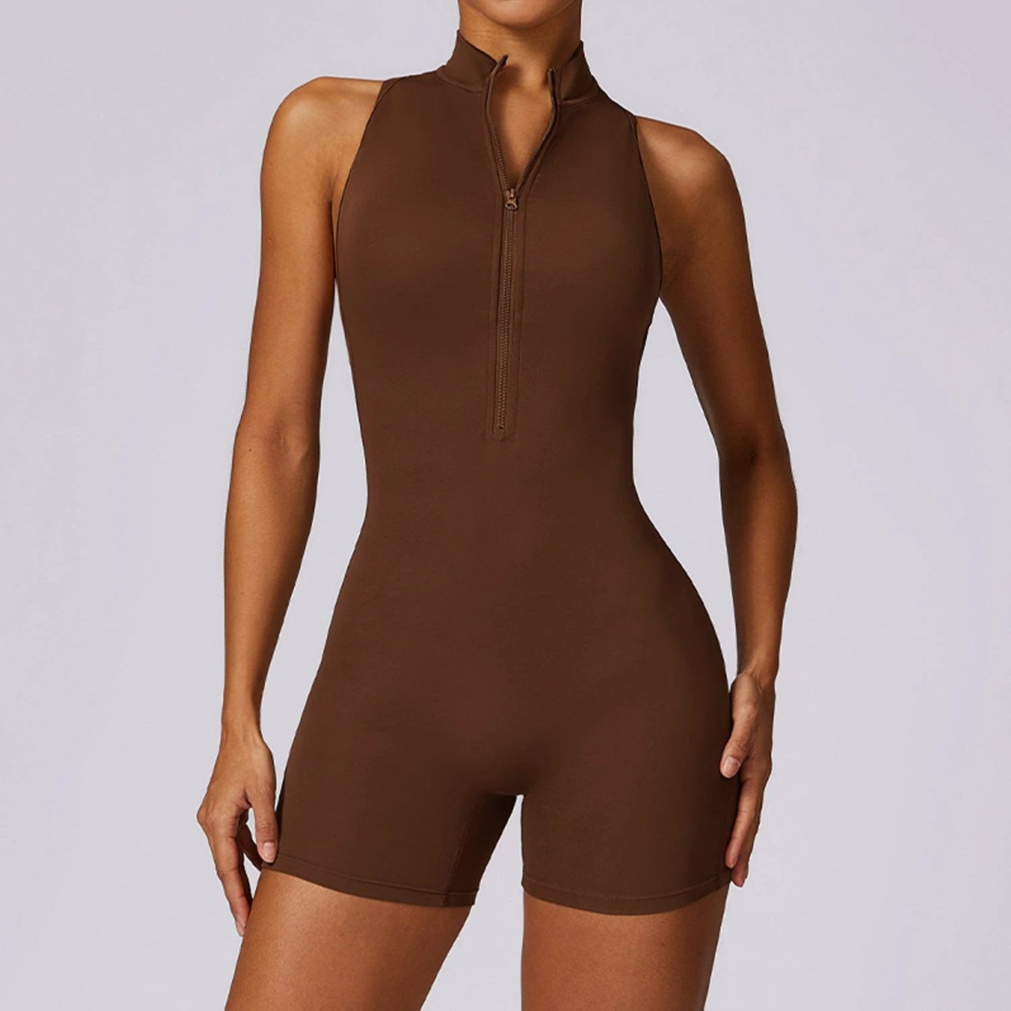 Fitness Yoga Jumpsuit With Zipper Summer Backless Shorts Jumpsuit Bodysuit For Women Clothing