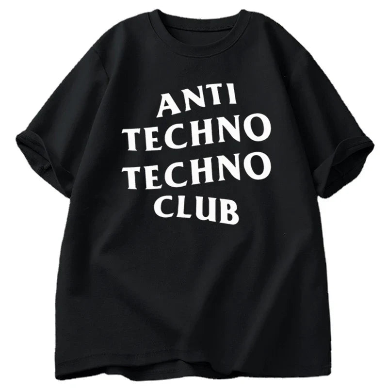 Funny Anti Techno Club Graphic Oversized T-Shirt