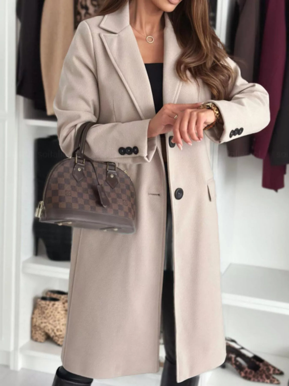 Lapel Collar Long Sleeve Coat