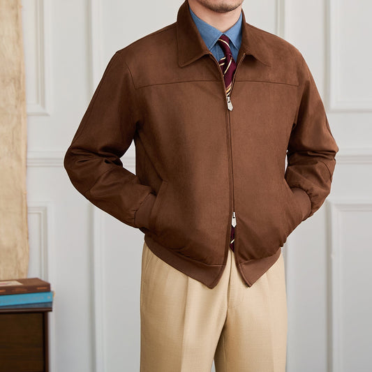 Suede Bomber Jacket Men's Casual Turn-down Collar Coat