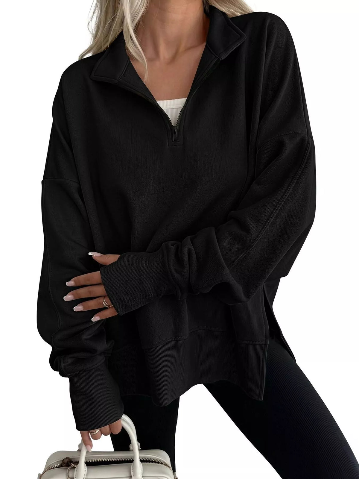 Quarter-Zip Dropped Shoulder Sweatshirt