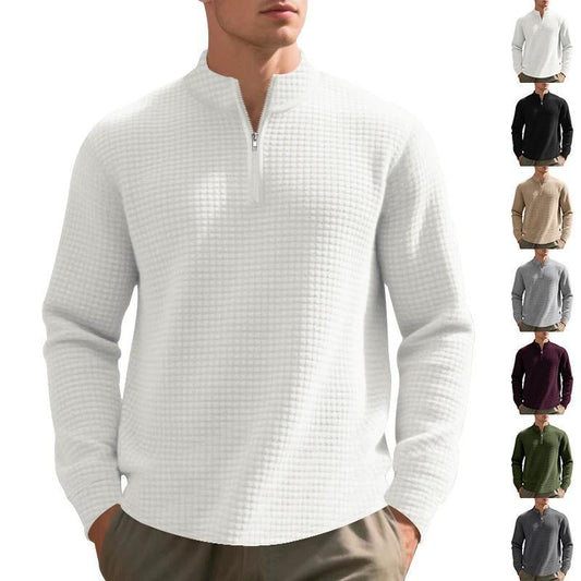 Men's Stand Collar Half Zip Small Plaid Sweater