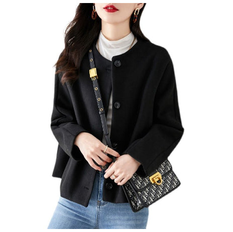 Solid-color Wool Coat For Women