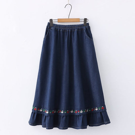 Women's Fashion Embroidery Denim Skirt