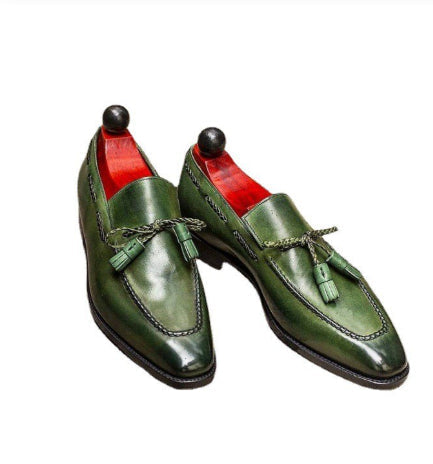 Men's British-style Round-toe PU Green Tassel Ankle Boots
