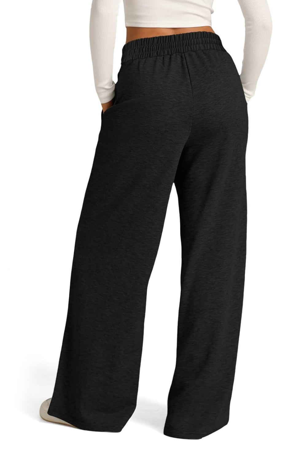 Pantalones de pernera ancha con cintura elástica y cordón ajustable
