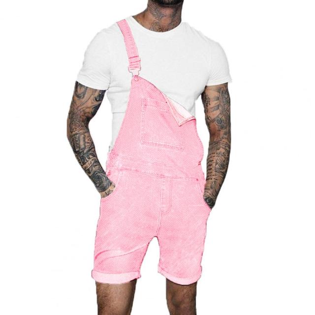 Pink Denim Overall Shorts for Men - Plus Size Summer Wear