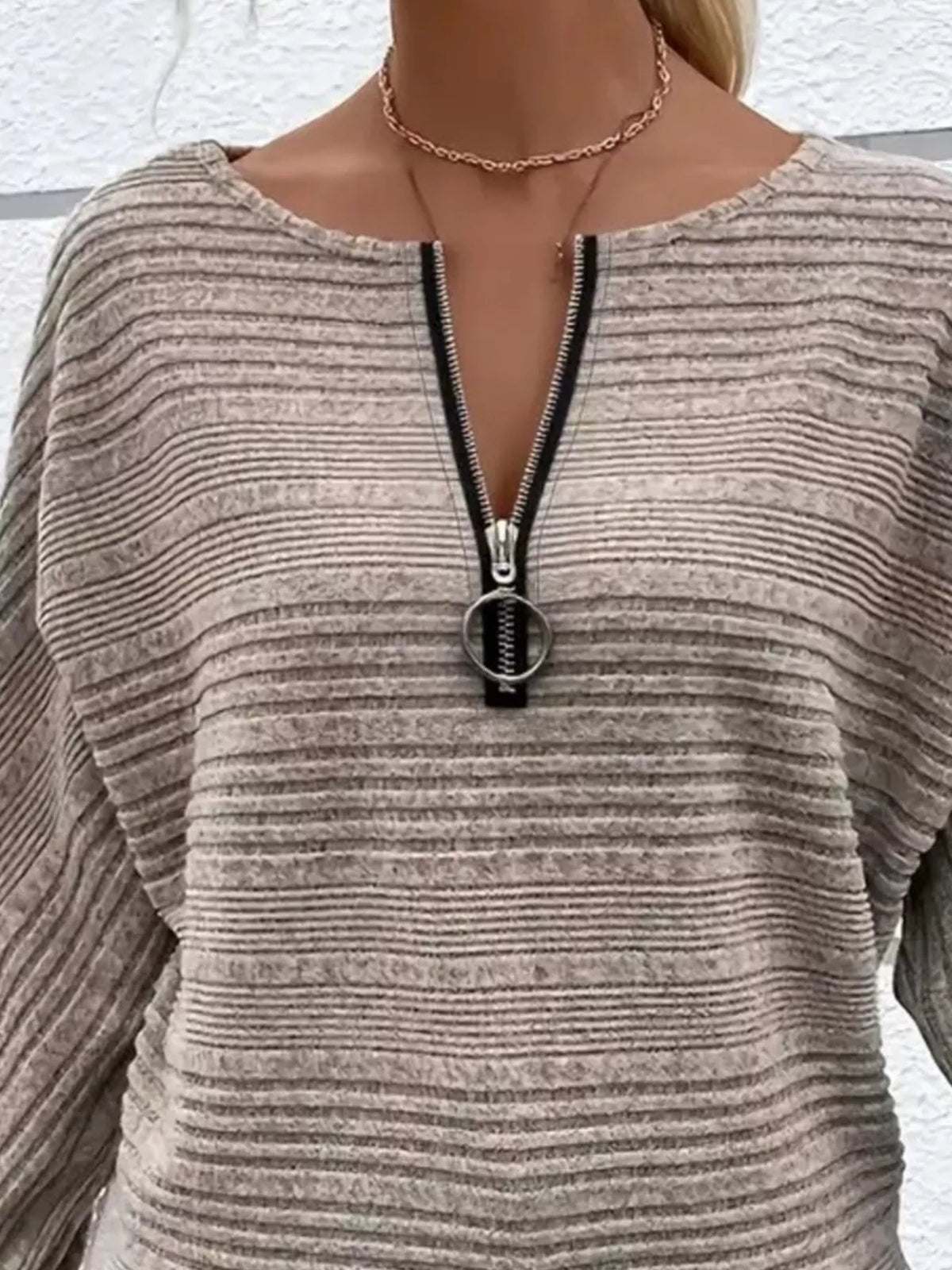 Ribbed Knit Quarter Zip Sweatshirt