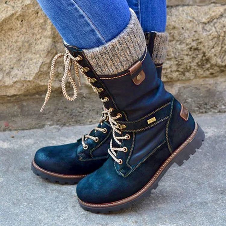 Round Head Low-Heel Wool Mouth Side Boots