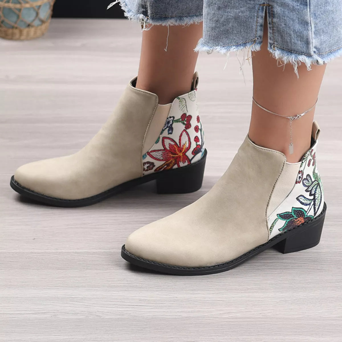 Point Toe Block Heels Ankle Boots