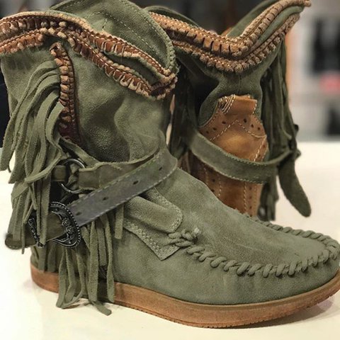 Women's Solid Color Tassel Ankle Boots