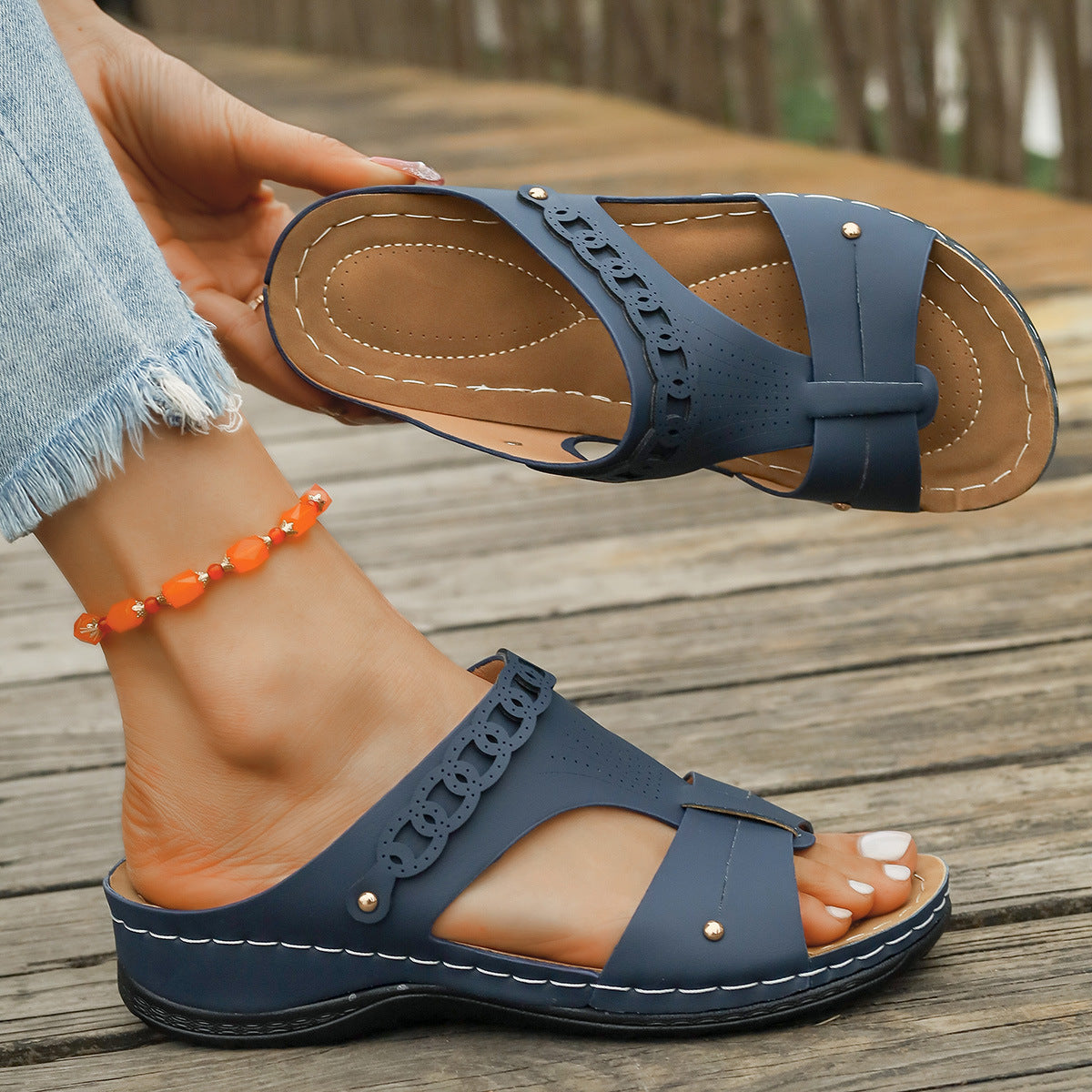 Slope Heel Roman Style Slippers
