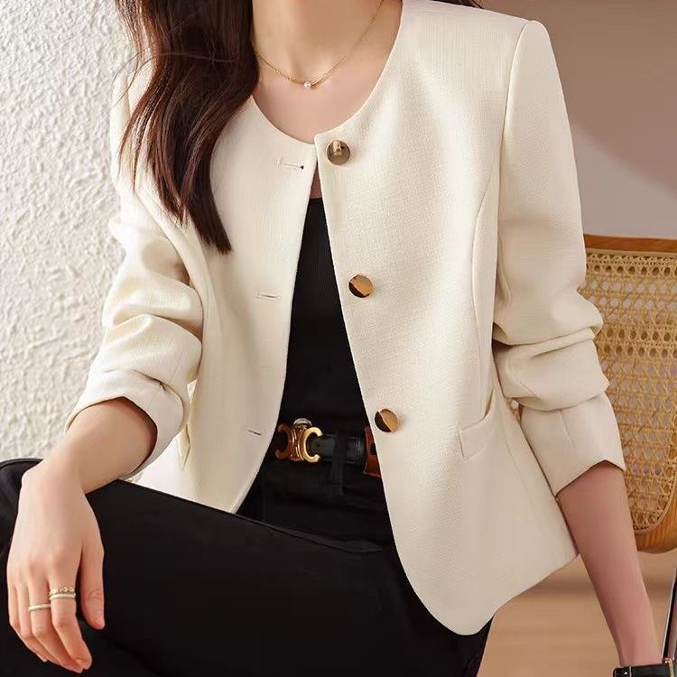 Chaqueta corta con cuello redondo para mujer – Prenda de abrigo informal ligera