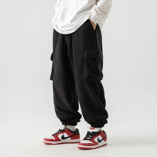 Pantalones de chándal deportivos holgados de forro polar para hombre
