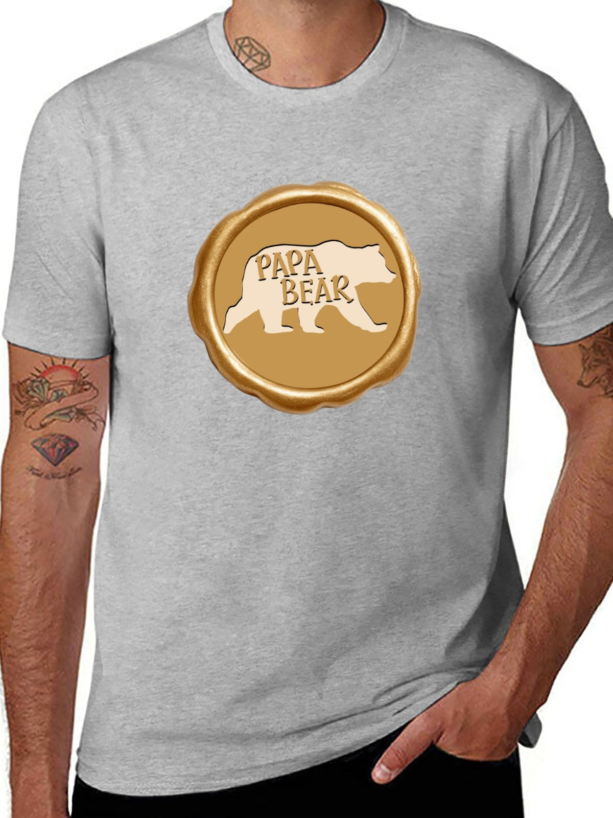 Papa Bear Golden Seal Short Sleeve Graphic T-Shirt (Front Printing)