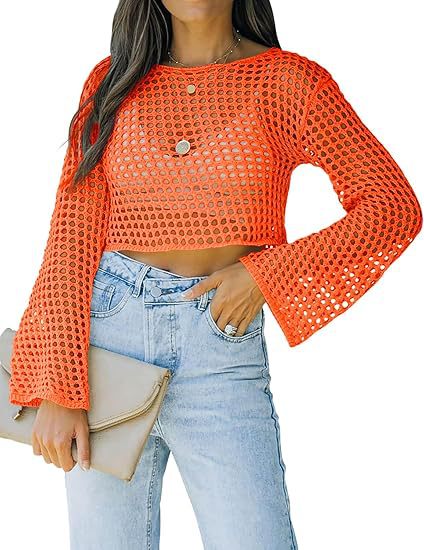 Long-sleeve Loose-fit Round-neck Hollow-out Sweater For Export