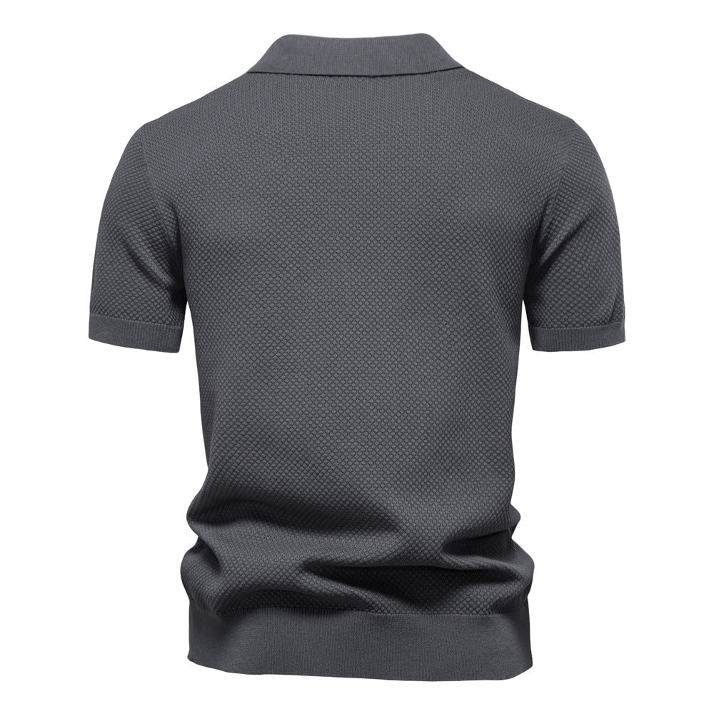 2026Summer High Quality European Size Pineapple Wool Polo Shirt Men's Business Seagull Collar Men's Short Sleeve Sweater Polo