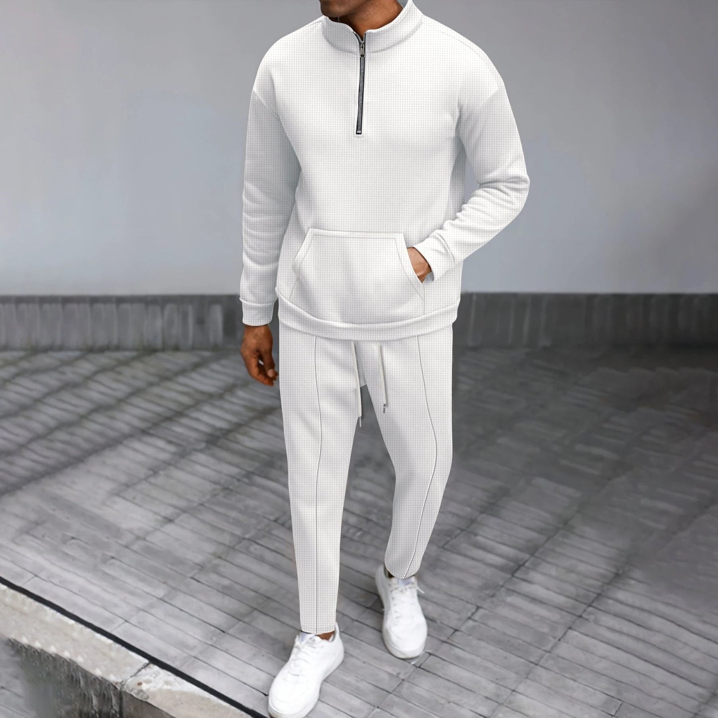Turtleneck Half Zip Pocket Long Sleeve Sweater Trousers Casual Suit