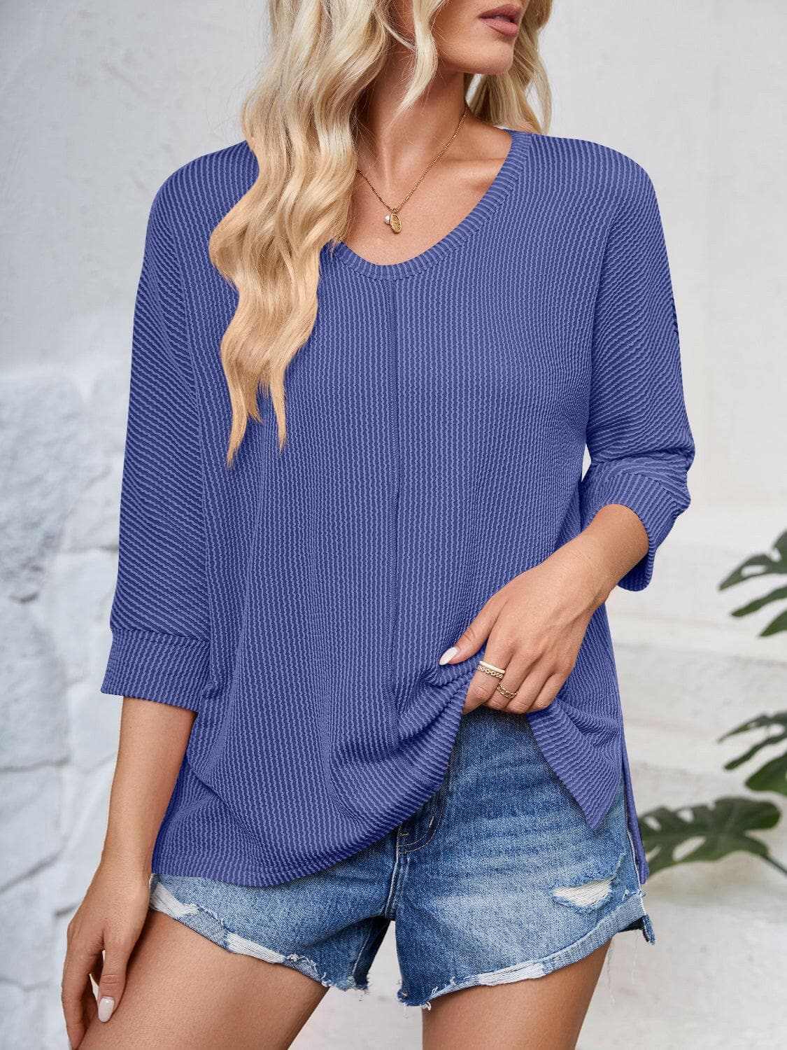 T-Shirts Trendsi just arrived - Textured 3/4 sleeve blouse