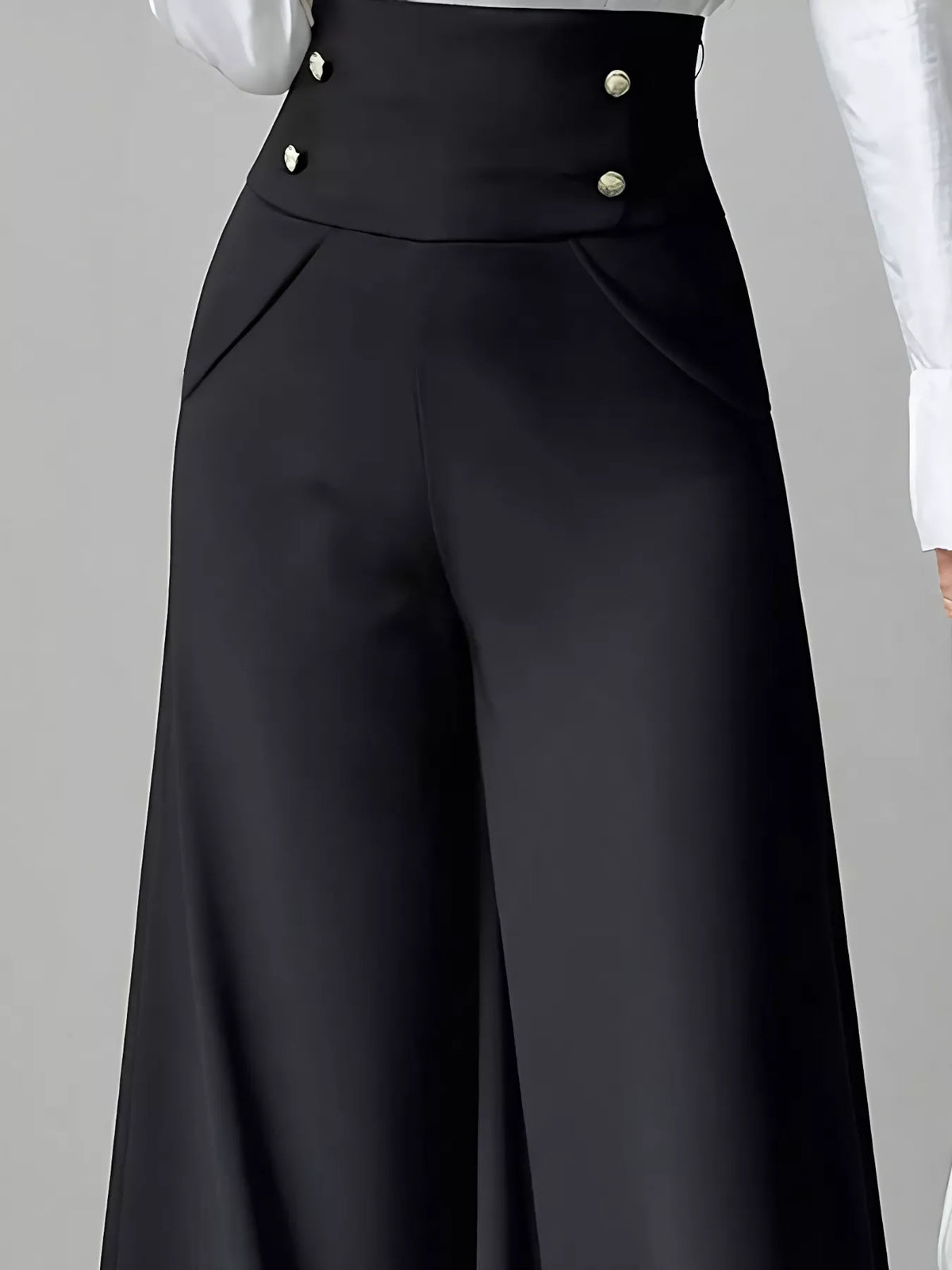 High Waist Wide Leg Button Decor Pants